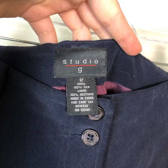 Vintage Studio G‎ Womens Silk Button Down Midi-Skirt Size 12 Navy Whimsigoth - Picture 5 of 7